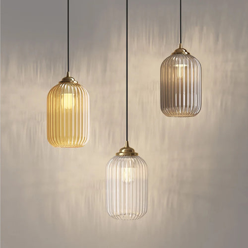 suspension vintage en verre à rayures pour restaurant - vue 2 sur 9