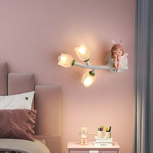 applique murale fille lapin g4 led fleur - vue 2 sur 22