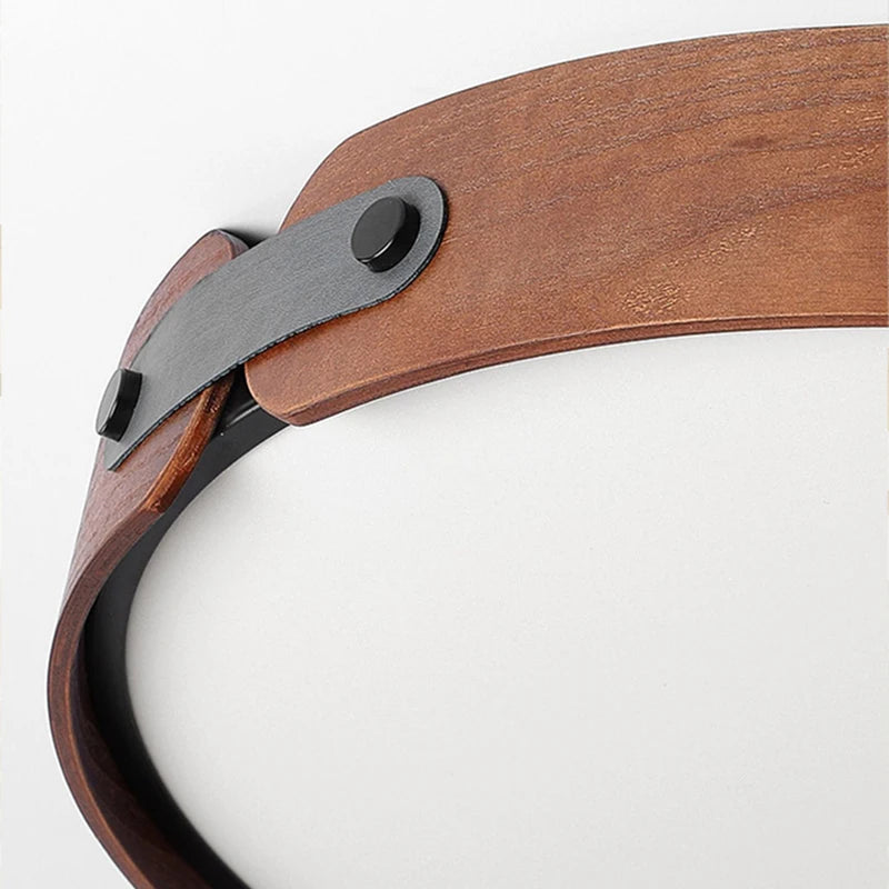 plafonnier créatif en bois et cuir artificiel avec 3 ronds interchangeables - vue 5 sur 9