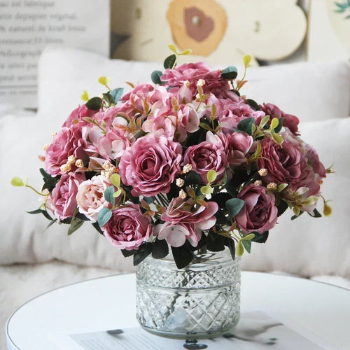 bouquet de pivoines roses en soie pour décoration intérieure - vue 4 sur 12