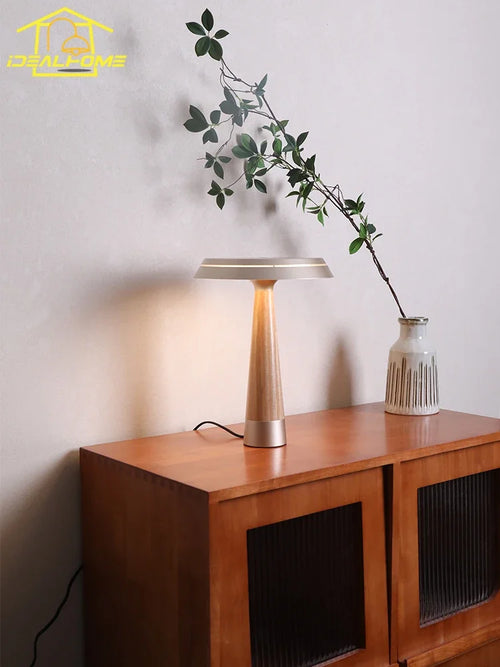 lampe de table minimaliste en bois massif design italien avec éclairage led - vue 2 sur 6