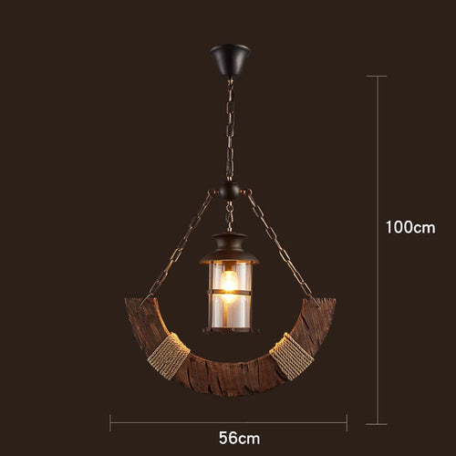 lustre rétro en bois style industriel pour café et restaurant - vue 20 sur 24