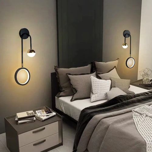 Nordique Led intérieur applique têtes de lit boule ronde fond applique murale allée salon chevet chambre décoration applique murale - vue 6 sur 8