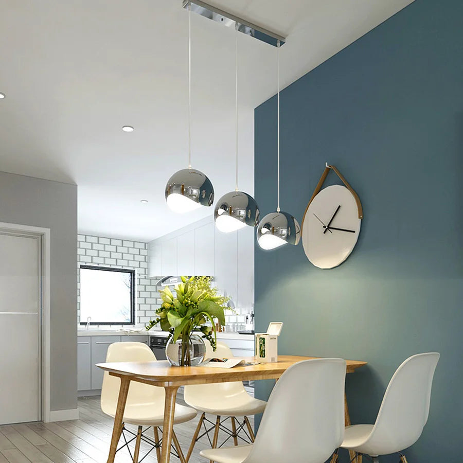 Plaqué nordique argent Globe boule miroir lampes suspendues E27 fer lampe suspendue de luxe en laiton argenté Art cuisine hôtel suspension lampe - vue 6 sur 13