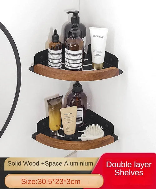 porte-serviettes en bois et aluminium organisateur mural pour accessoires de douche - vue 17 sur 16