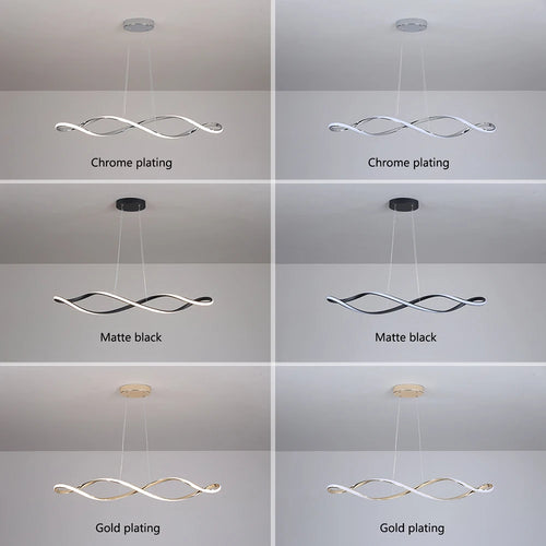 Lustre LED modernes pour salle à manger salon chambre L92cm Or / Chrome / Noir Télécommande - vue 7 sur 9