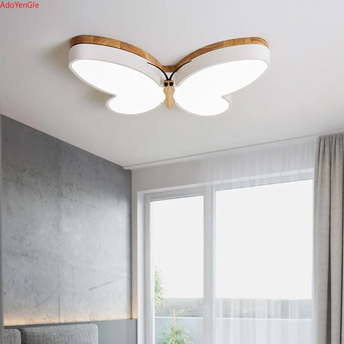 Moderne bois papillon plafonnier Led chambre garçons et filles bébé mignon enfants - vue 5 sur 6