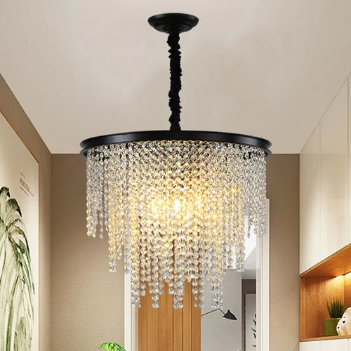 Lustre en cristal Luxe moderne LED chaîne de fronde or - vue 2 sur 10