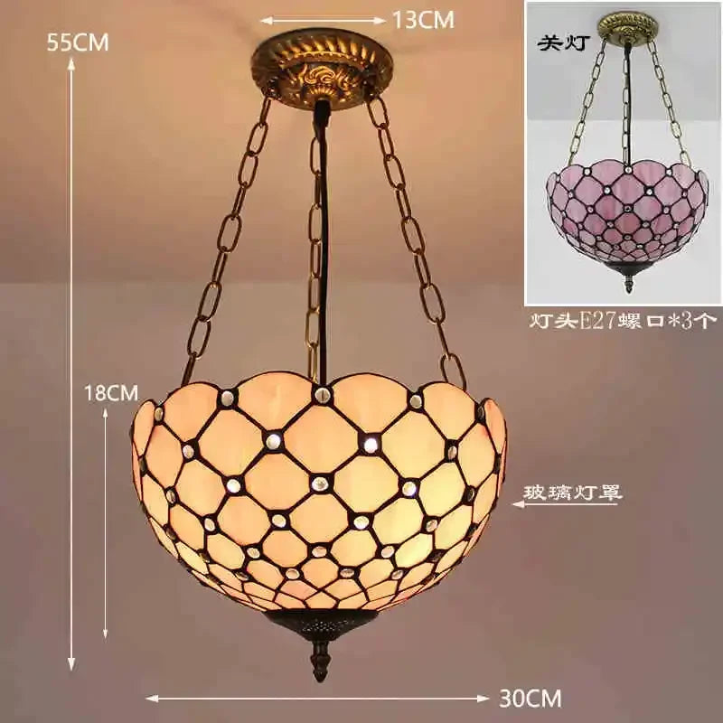 lustre en verre teinté style tiffany pour décoration intérieure suspendue - vue 10 sur 11