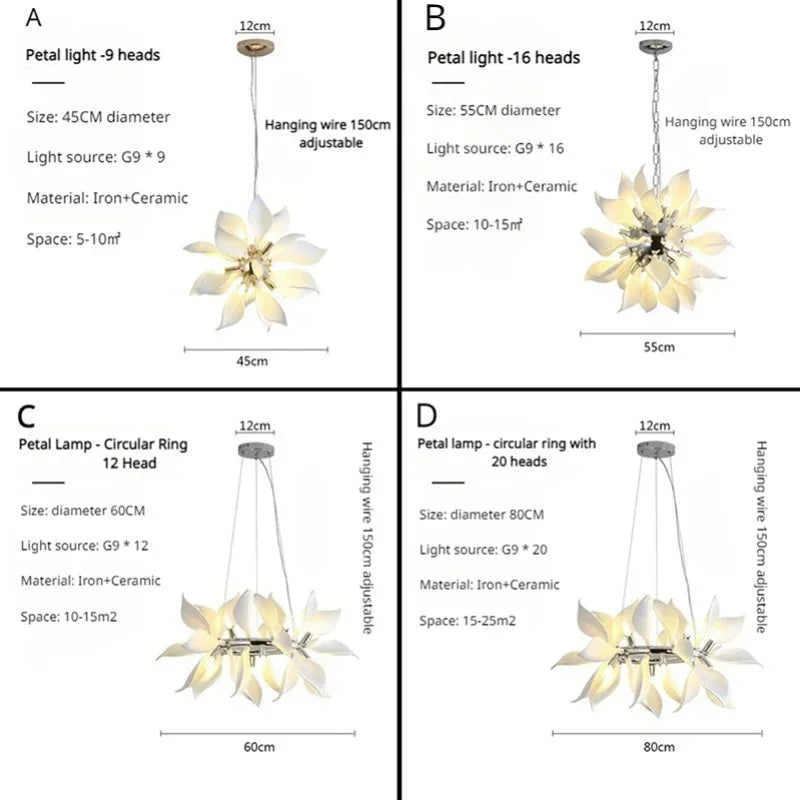 lustre moderne en céramique avec pétales de fleurs et lumière led - vue 5 sur 15