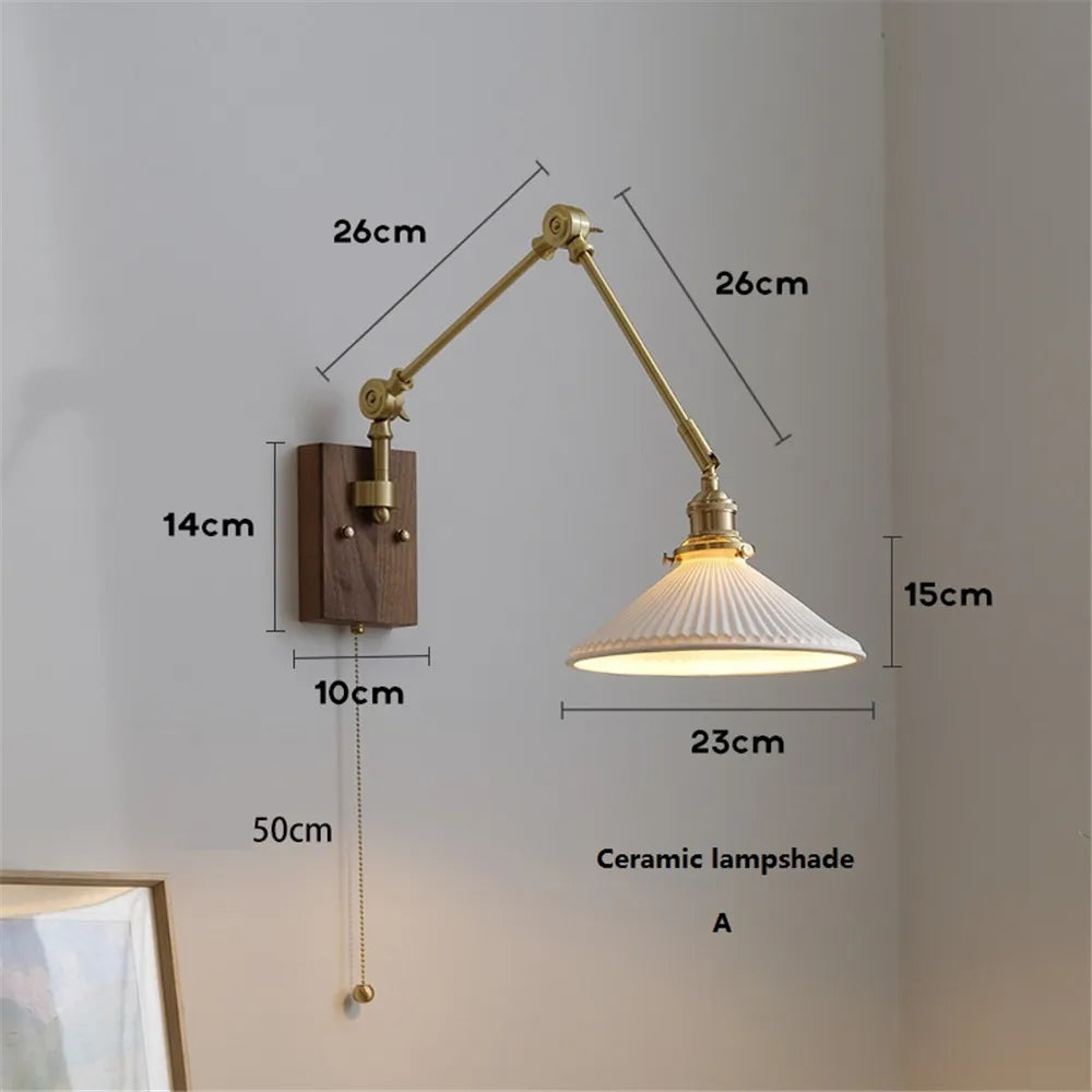 applique murale vintage à bras pivotant en céramique et laiton - vue 9 sur 10