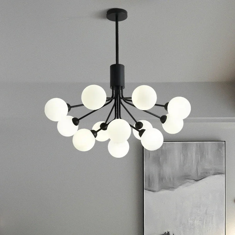 lustre moderne en verre à bulles et fleurs décoratif - vue 6 sur 12
