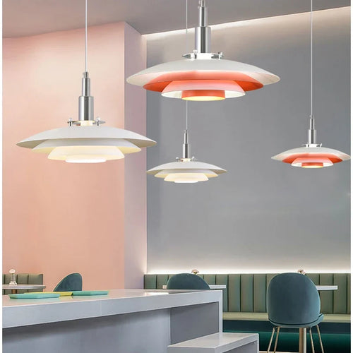 Lamp Mid Century Pendant Light Creative Modern Gradient White Red UFO Adjustable Light Fixture Dining Room Kitchen chandeliers - vue 2 sur 9
