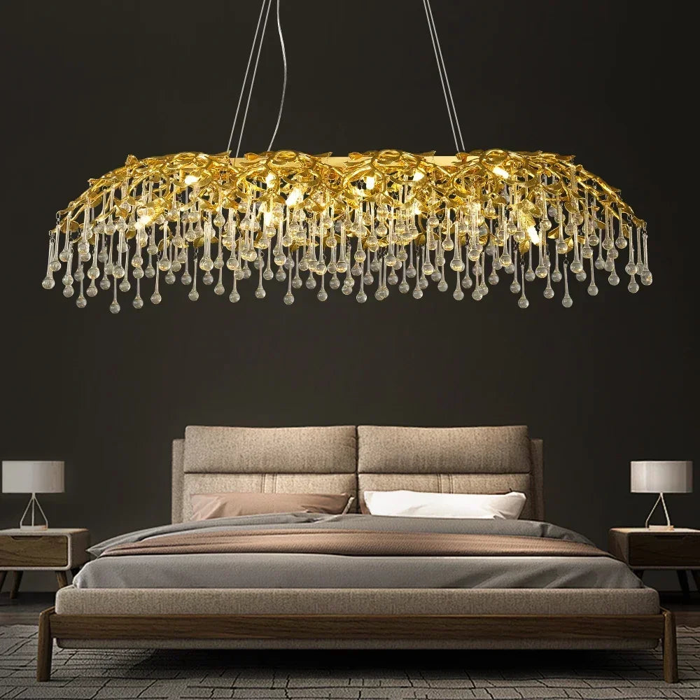 lustre en cristal de luxe design goutte de pluie élégant - vue 2 sur 10