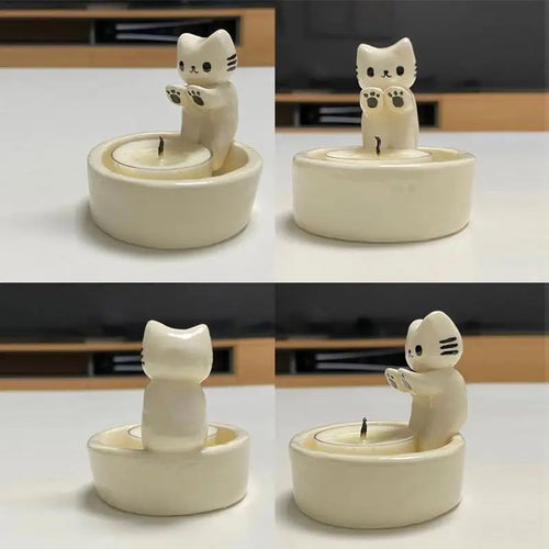 bougeoir chat mignon pour bougie aromathérapie décoratif cadeau anniversaire - vue 4 sur 8