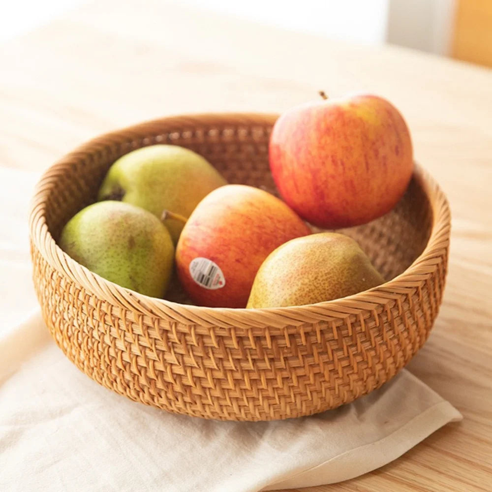 panier rond en rotin tissé pour fruits et collations - vue 5 sur 13