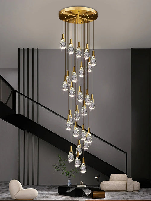 lustre moderne créatif en cristal pour escalier colimaçon - vue 2 sur 14