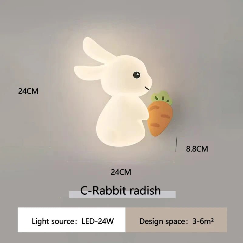 Applique murale de lapin mignon LED lampe de chambre d'enfant moderne Simple chaud chambre de bébé pépinière petite fille garçon chambre chevet appliques murales - vue 9 sur 12