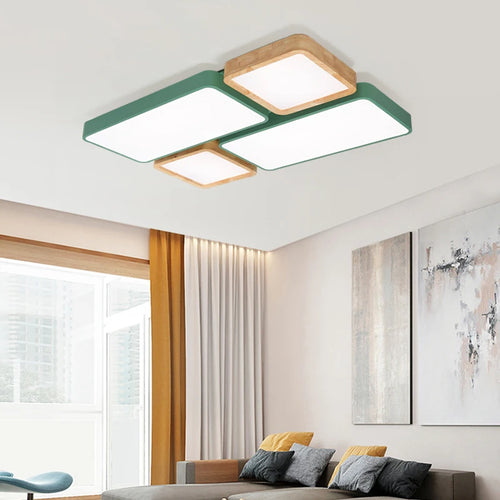 plafonnier nordique encastré rectangle led bois macaron - vue 3 sur 12