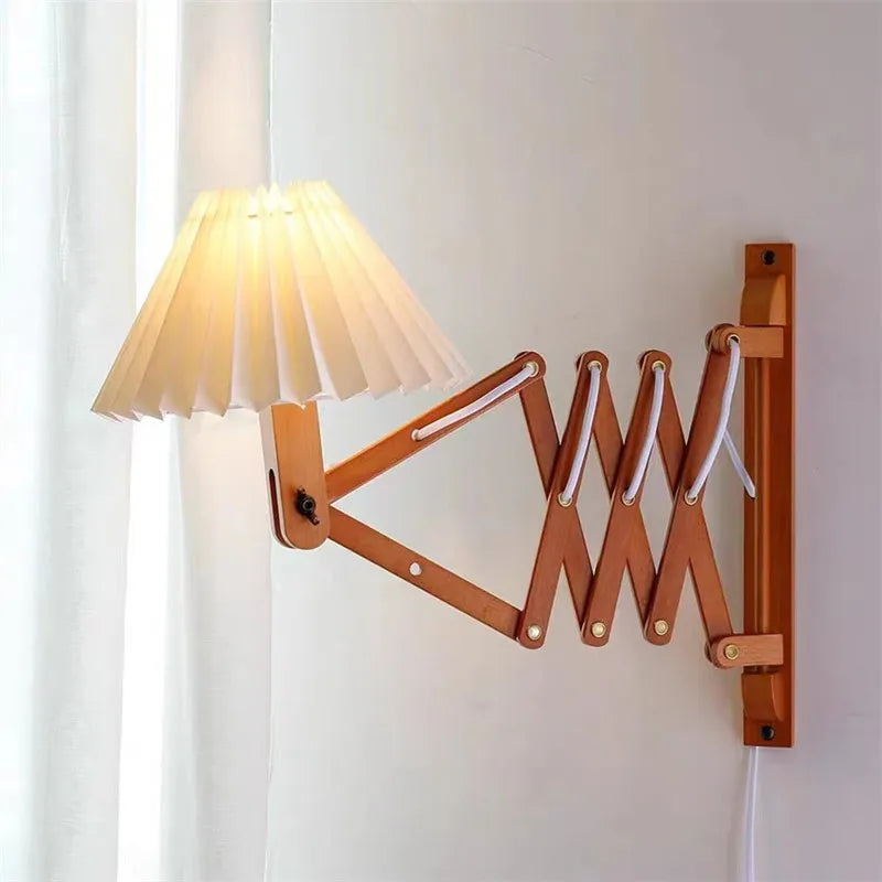 Sax applique moderne télescopique led lampe en bois salon japonais bras long créatif chambre chevet décoration maison lumière - vue 4 sur 8