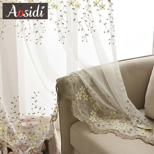 Voilage brodé fleurs style pastoral pour salon chambre - vue 4 sur 7
