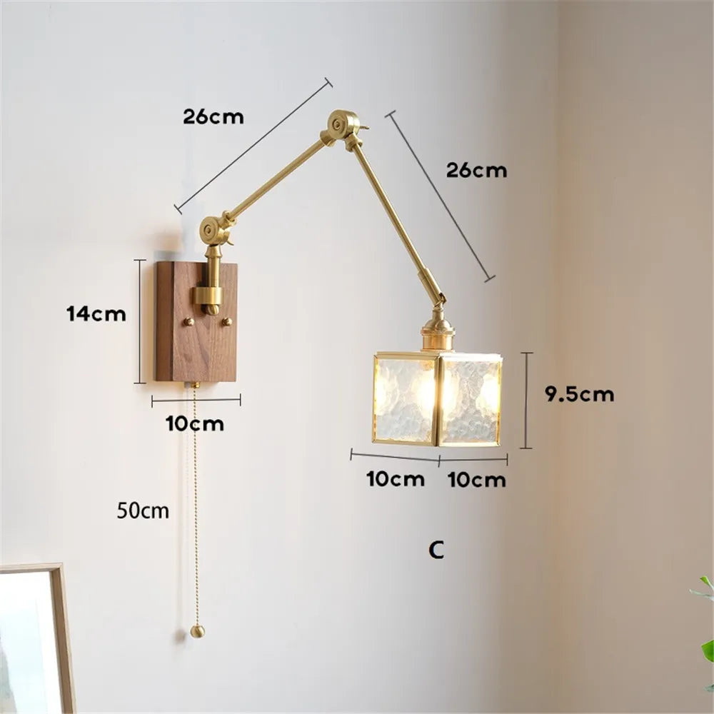 applique murale rétro à bras pivotant avec abat-jour en verre - vue 9 sur 9