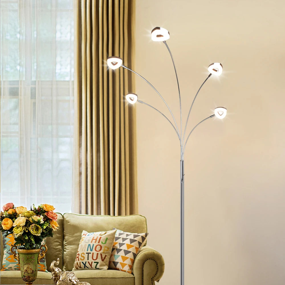 Depuley Lampadaire LED à 5 lumières à intensité variable pour chambre à coucher avec bras et tête réglables - Lampes modernes à poteaux hauts pour bureau - vue 2 sur 6