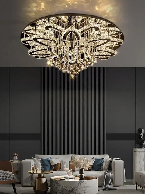 plafonnier led moderne en cristal et acier inoxydable design élégant pour intérieur - vue 5 sur 7