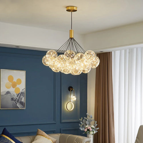 suspension LED design moderne en verre gypsophile réglable en hauteur - vue 2 sur 11