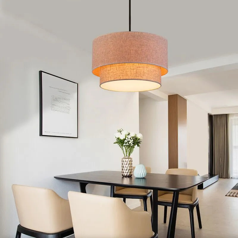 Suspension abat-jour en tissu style lin pastoral moderne - vue 3 sur 9
