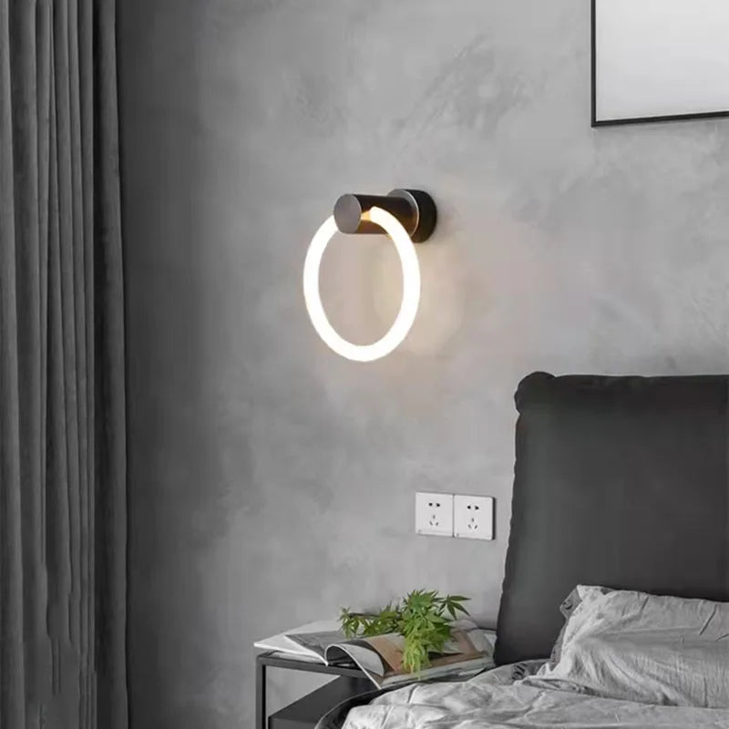 applique murale led moderne en laiton anneau acrylique 3 couleurs gradable - vue 4 sur 10