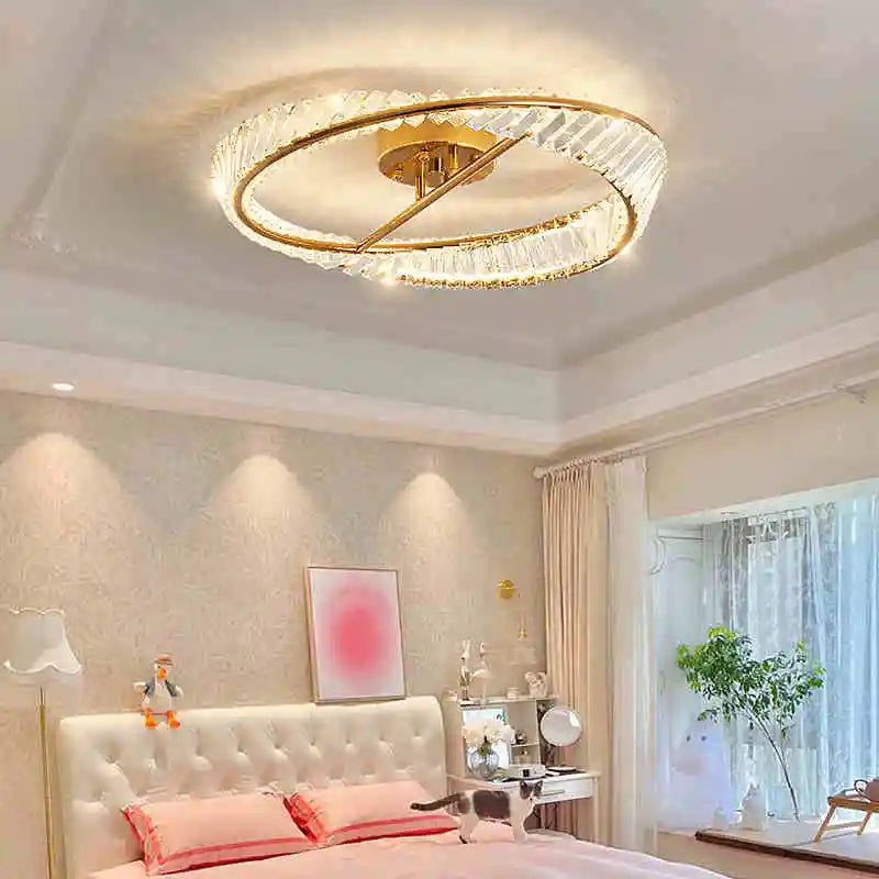 plafonnier led dimmable moderne avec anneaux de cristal - vue 5 sur 9