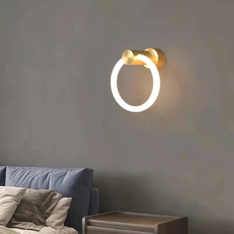 applique murale led moderne en laiton anneau acrylique 3 couleurs gradable - vue 1 sur 10