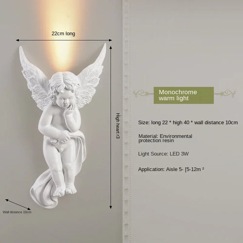 applique murale en résine d'ange sculptée décorative à led - vue 9 sur 19