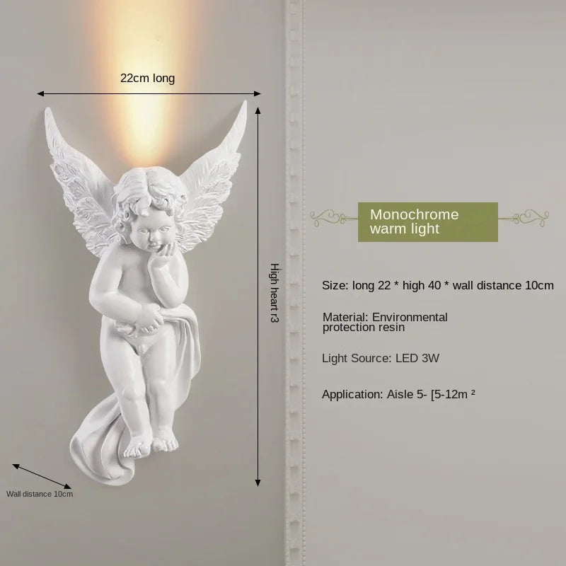 applique murale en résine d'ange sculptée décorative à led - vue 8 sur 19