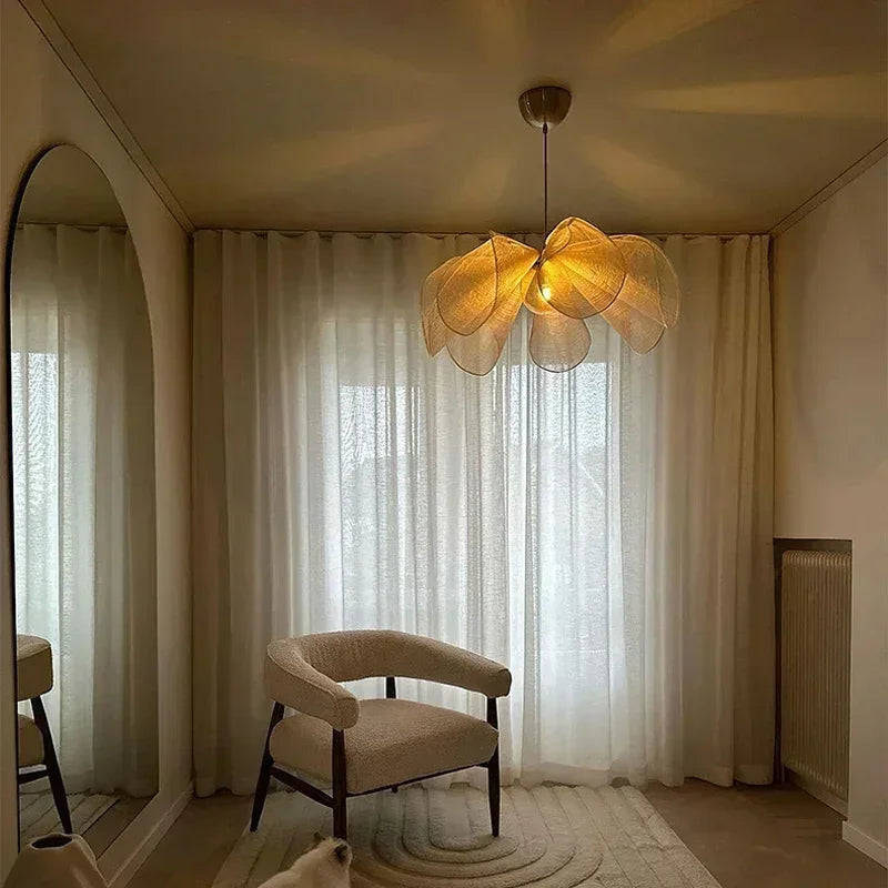 Wabi Sabi Fabric Pendant Light Flower Chandelier Suspension Hanging Light for Living Dining Room - vue 4 sur 8