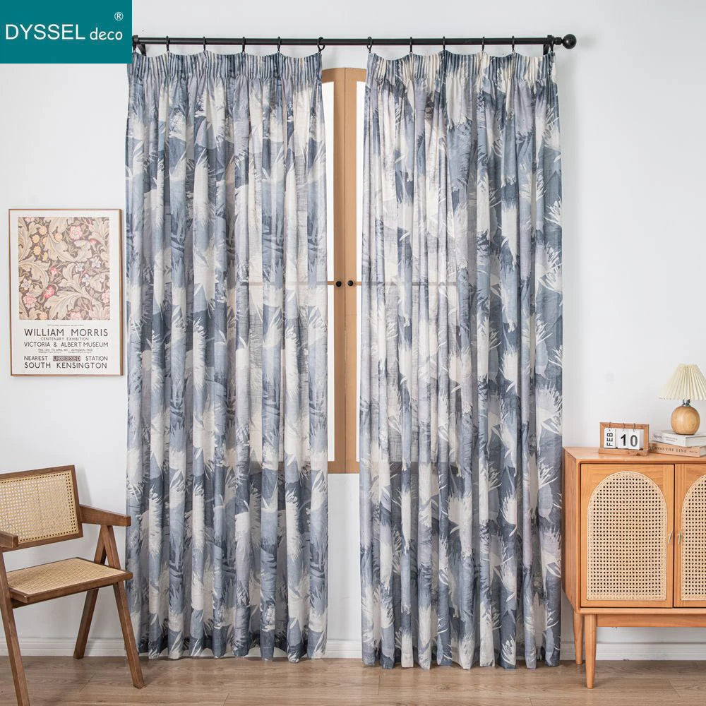Rideau motif feuilles style naturel pour salon chambre - vue 4 sur 8