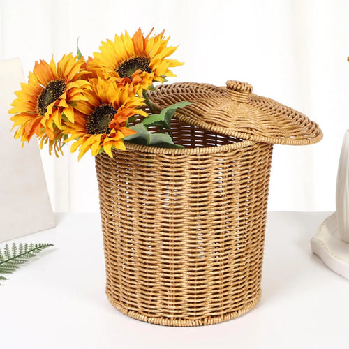 panier à linge tissé à la main avec couvercle et ouverture pratique - vue 2 sur 7