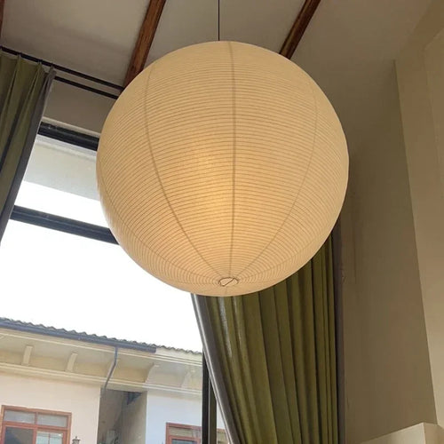 Washi Paper Pendant Lights Round Suspension Chandelier Hanging Lamp for Living Room Bedroom - vue 6 sur 11
