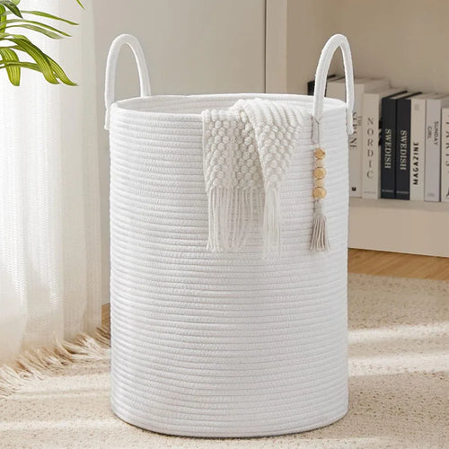 grand panier de rangement tissé avec poignées pliable pour jouets et linge - vue 10 sur 9