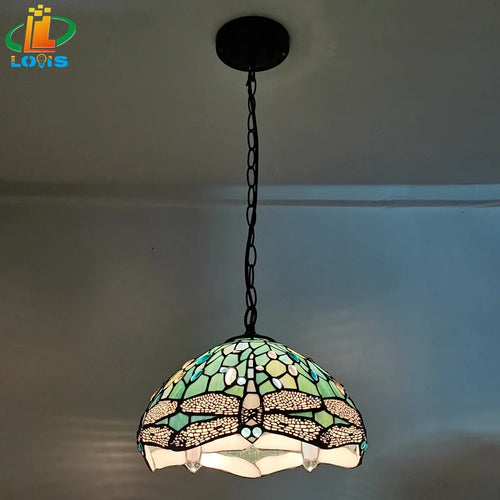 lustre libellule scandinave style tiffany rétro éclairage design jardin - vue 3 sur 6