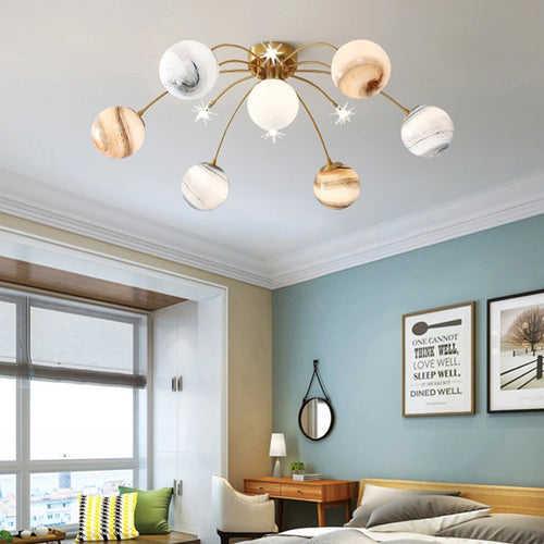 suspension boule planète art déco luminaire métal - vue 2 sur 6