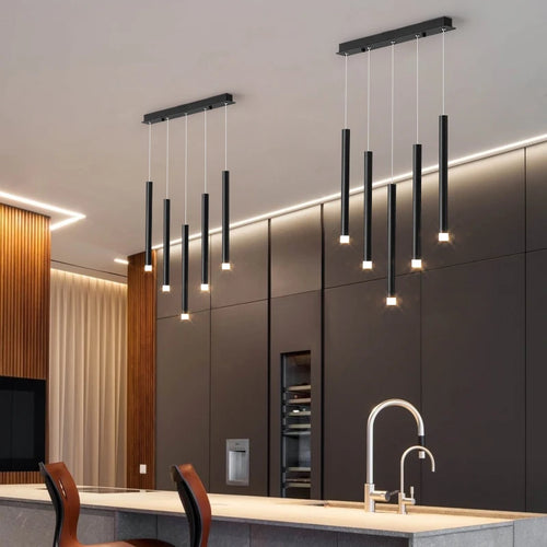 suspension moderne à led en fer noir créative à 8 têtes - vue 3 sur 9