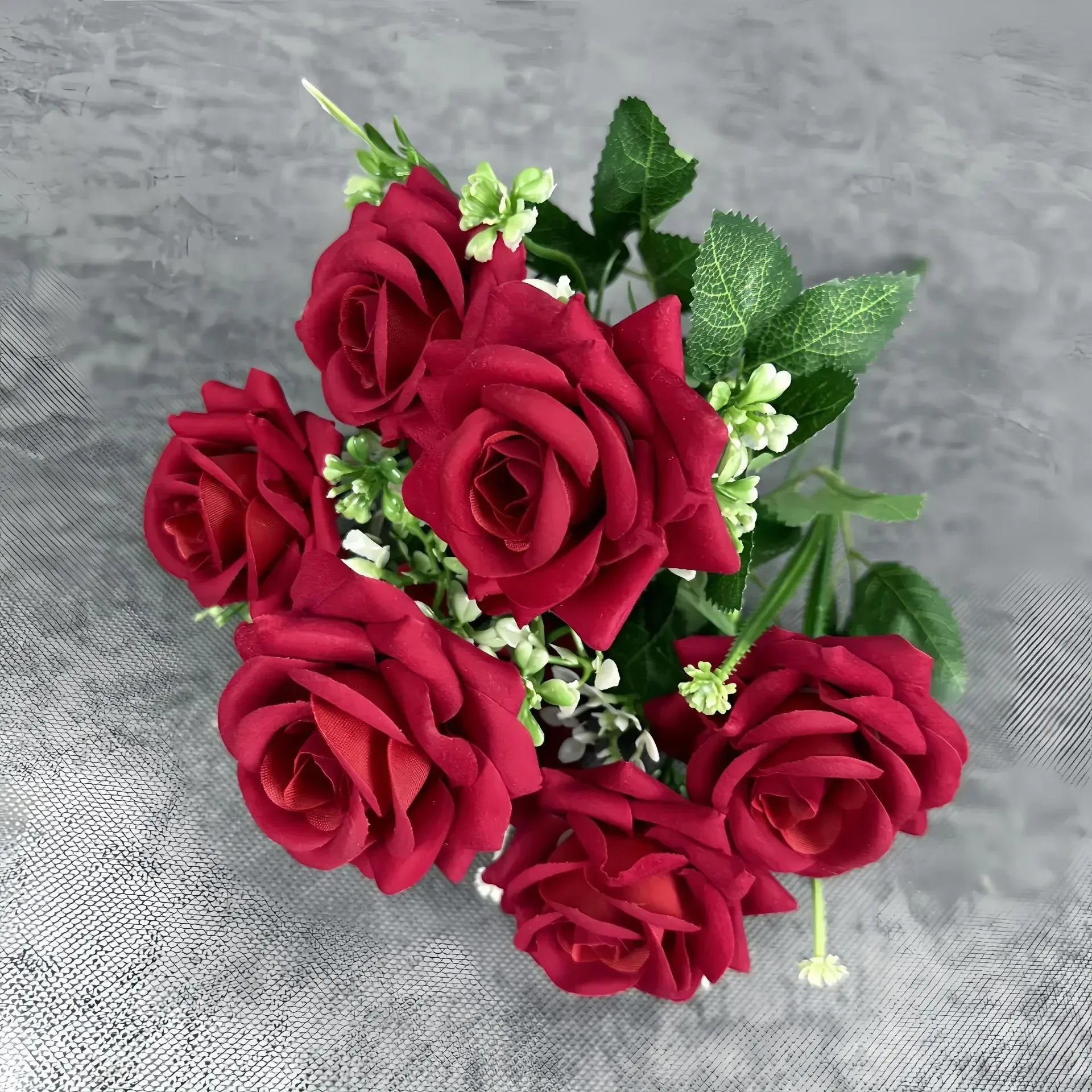 décoration mariage bouquet de roses artificielles en soie 7 têtes - vue 9 sur 14