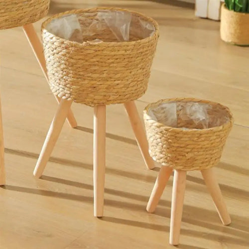 panier de fleurs en bois tressé sur pieds décoratif - vue 2 sur 8