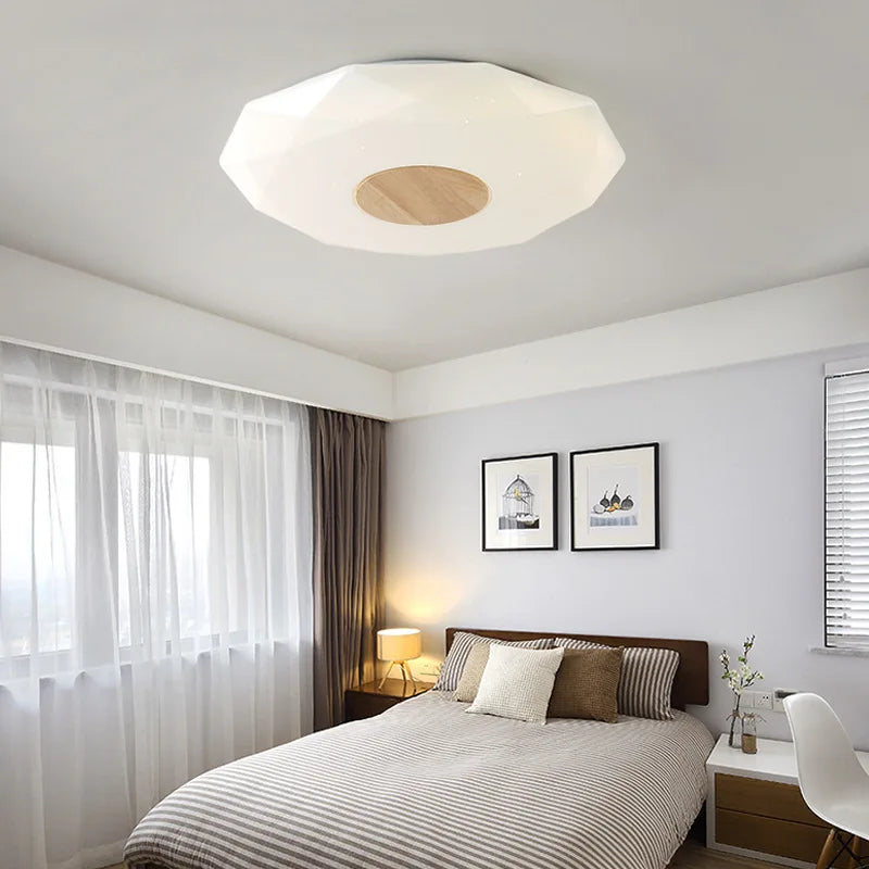plafonnier led minimaliste en bois massif étoile diamant - vue 2 sur 9