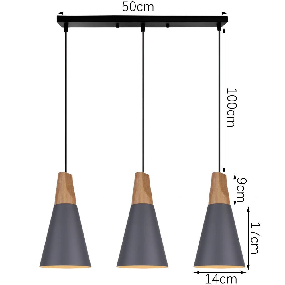 suspension macaron nordique en bois 3 têtes pour bar restaurant - vue 12 sur 24