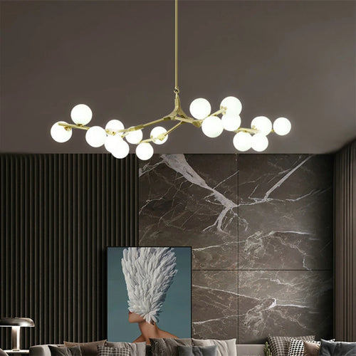 lustre moderne en verre moléculaire avec branches d'arbre 12/18/24 têtes - vue 7 sur 6