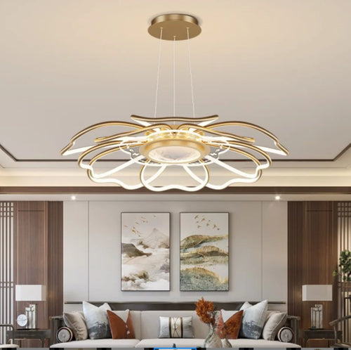 2023 Modern LED Chandelier Fixtures New Chinese Style Ceiling Fan Simple Rose Gold Living Room Chandelier - vue 11 sur 10