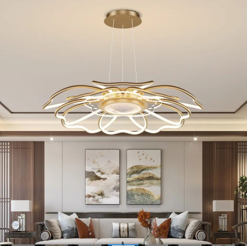2023 Modern LED Chandelier Fixtures New Chinese Style Ceiling Fan Simple Rose Gold Living Room Chandelier - vue 10 sur 10